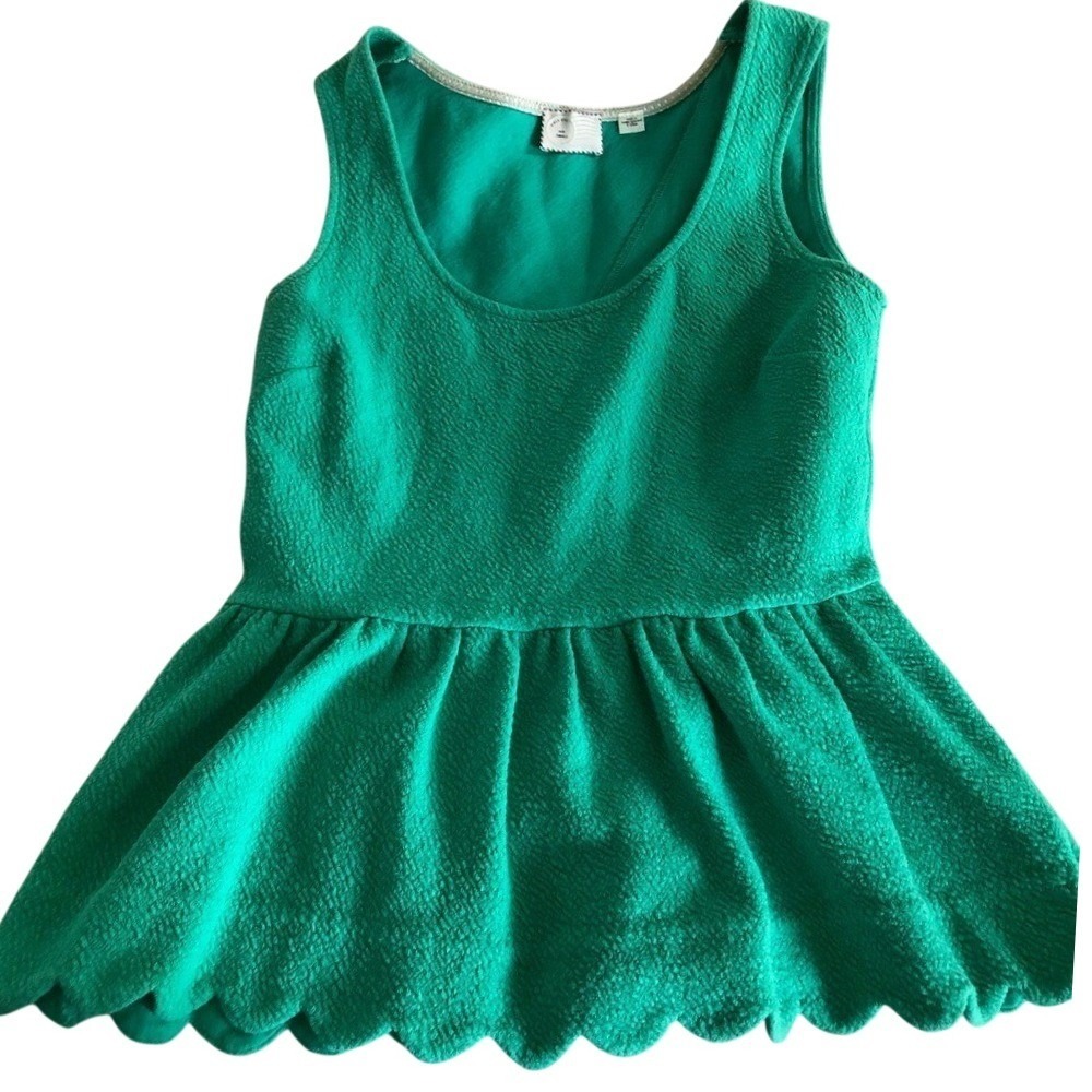 Anthropologie Postmark Green Textured Scalloped Back Peplum Tank Top Small Boho